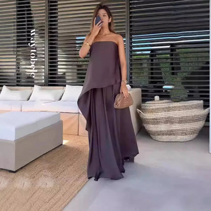 Two-Piece Off-Shoulder Blouse and Maxi Skirt Set for Women – Jolina