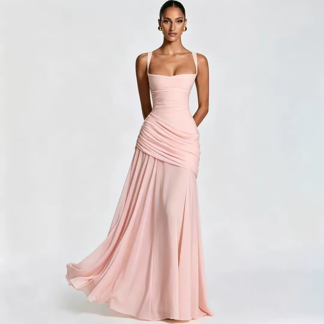 Women's Maxi Dress with Square Neck, Gathered Waist & Back Lace-Up 19