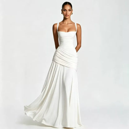 Women's Maxi Dress with Square Neckline and Side Draping 18