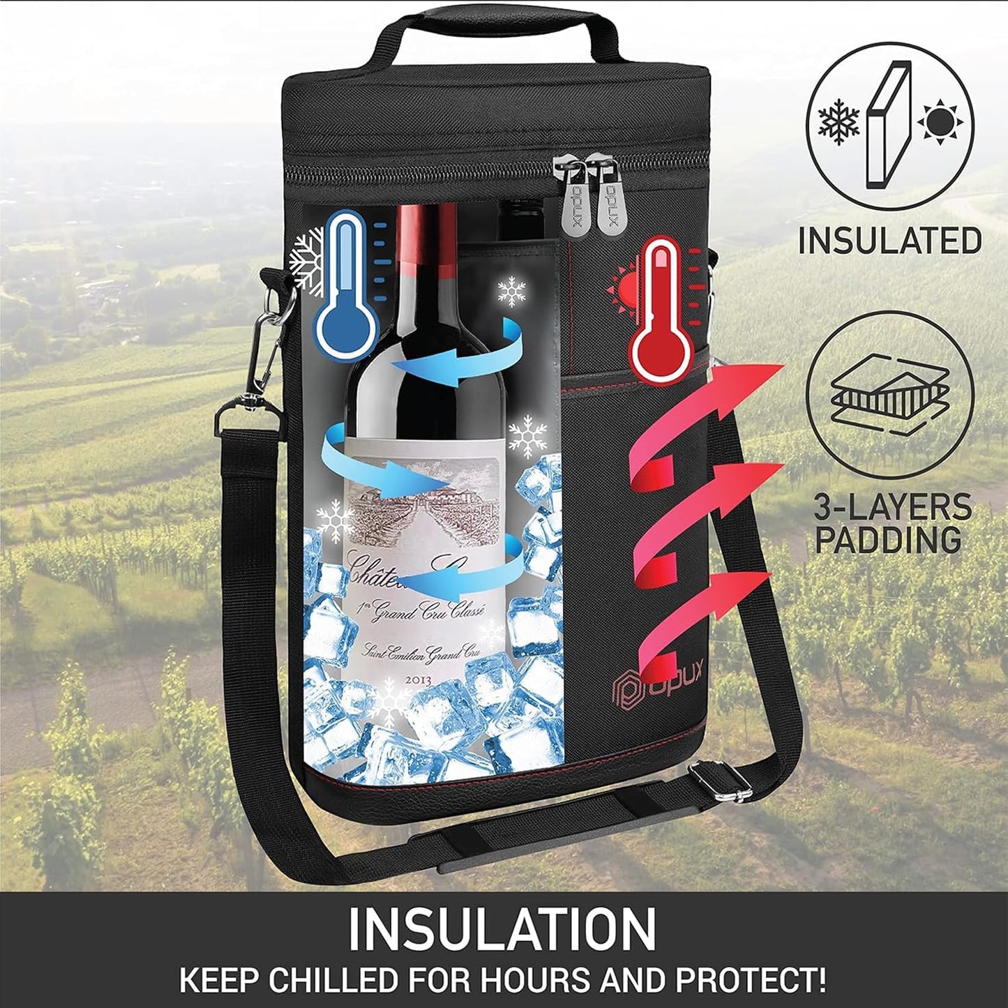 Insulated two-bottle wine cooler bag with adjustable strap – Buy one, get one free
