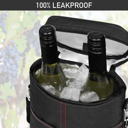 Insulated two-bottle wine cooler bag with adjustable strap – Buy one, get one free