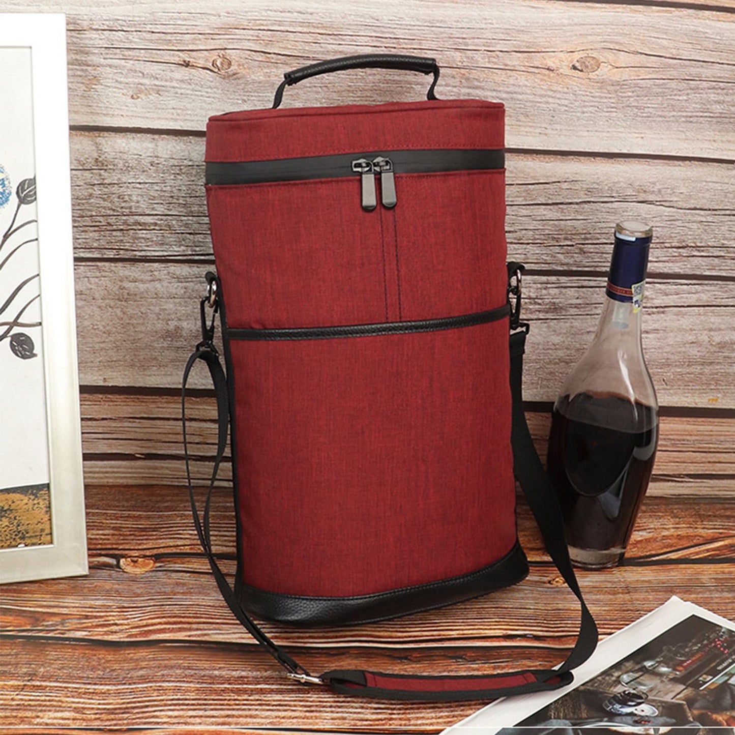 Insulated two-bottle wine cooler bag with adjustable strap – Buy one, get one free