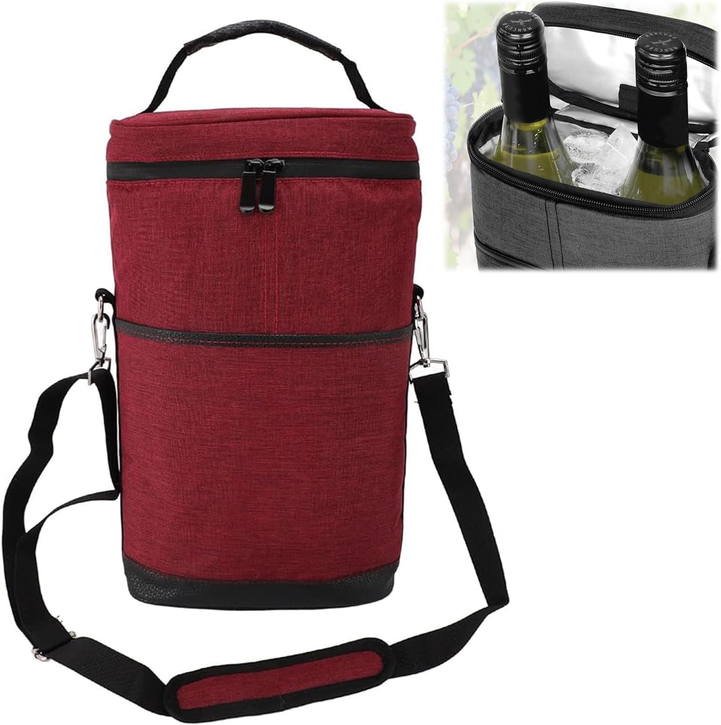 Insulated two-bottle wine cooler bag with adjustable strap – Buy one, get one free