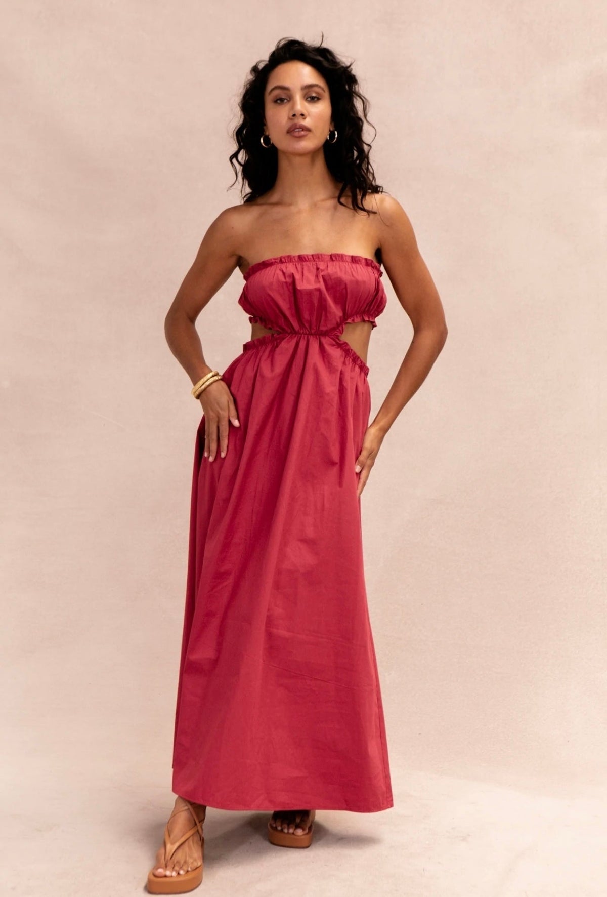 Pink sleeveless Bohemian-chic dress with a relaxed fit – Elira