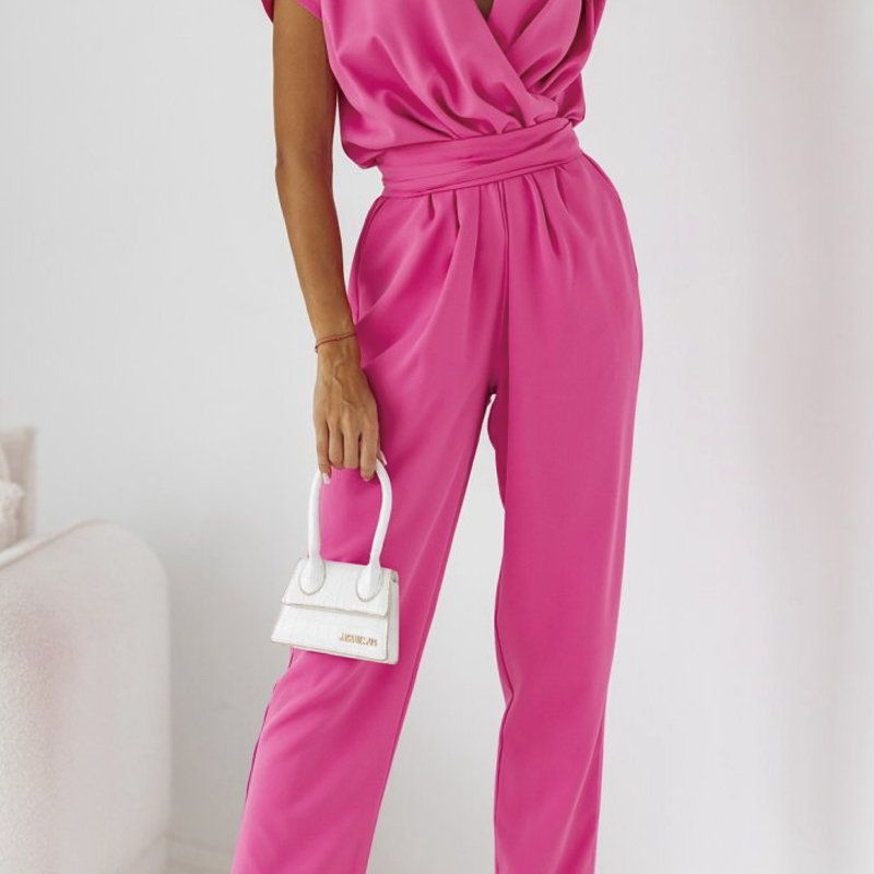 Trendy women's autumn jumpsuit with long sleeves and a waist-defining fit – Alina