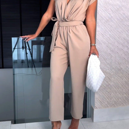 Trendy women's autumn jumpsuit with long sleeves and a waist-defining fit – Alina