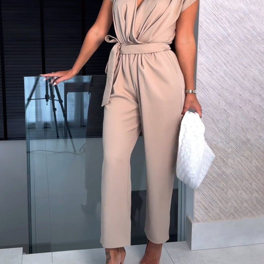 Trendy women's autumn jumpsuit with long sleeves and a waist-defining fit – Alina