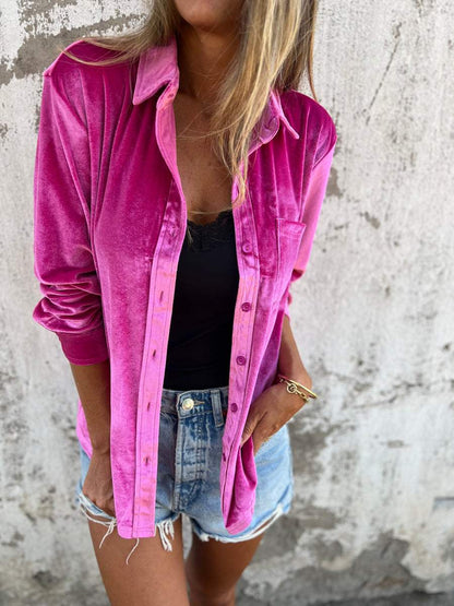 Trendy Velvet Blouse with Long Sleeves - Clara