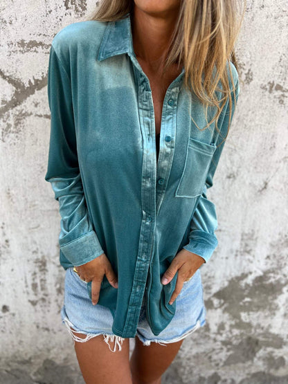 Trendy Velvet Blouse with Long Sleeves - Clara