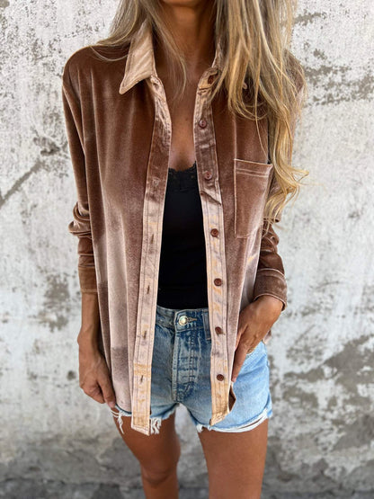 Trendy Velvet Blouse with Long Sleeves - Clara