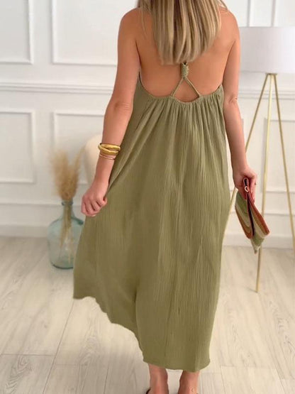 Maxi dress in cotton and linen with a round neckline – Elin