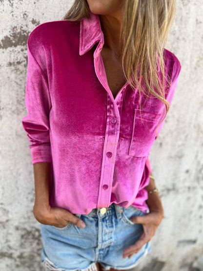 Trendy Velvet Blouse with Long Sleeves - Clara