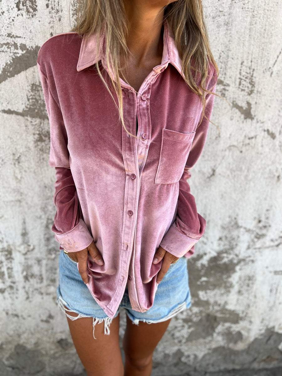 Trendy Velvet Blouse with Long Sleeves - Clara