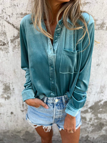 Trendy Velvet Blouse with Long Sleeves - Clara