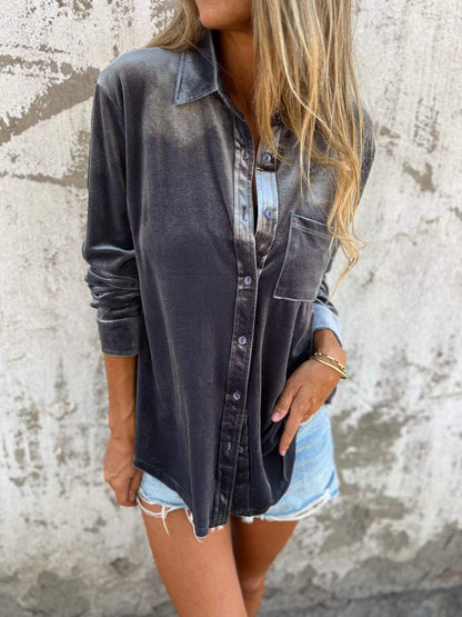 Trendy Velvet Blouse with Long Sleeves - Clara