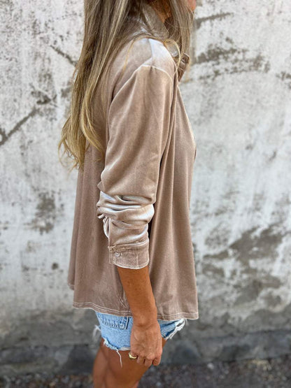 Trendy Velvet Blouse with Long Sleeves - Clara