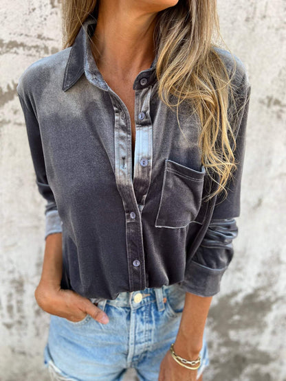 Trendy Velvet Blouse with Long Sleeves - Clara