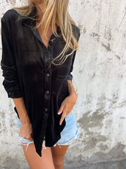 Trendy Velvet Blouse with Long Sleeves - Clara