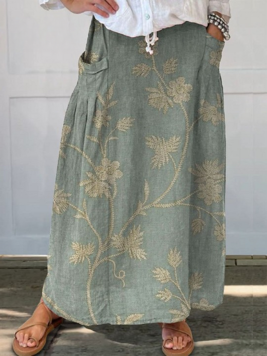 Linen Maxi Skirt with Floral Print – Aurelia