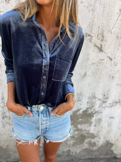 Trendy Velvet Blouse with Long Sleeves - Clara