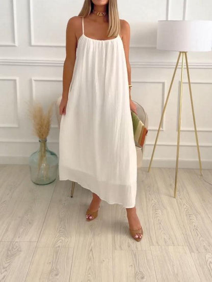 Maxi dress in cotton and linen with a round neckline – Elin