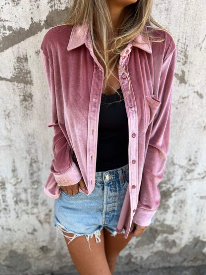 Trendy Velvet Blouse with Long Sleeves - Clara