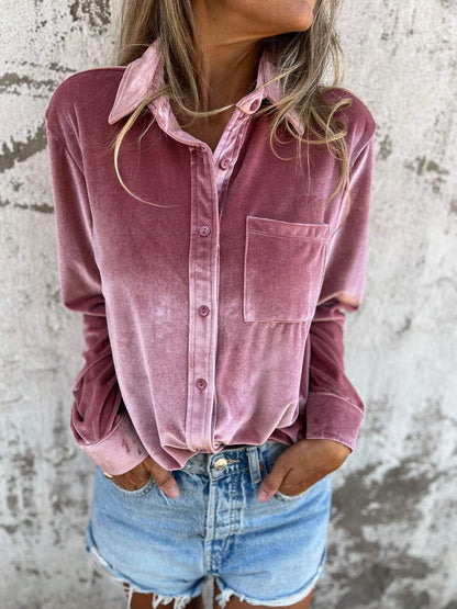 Trendy Velvet Blouse with Long Sleeves - Clara