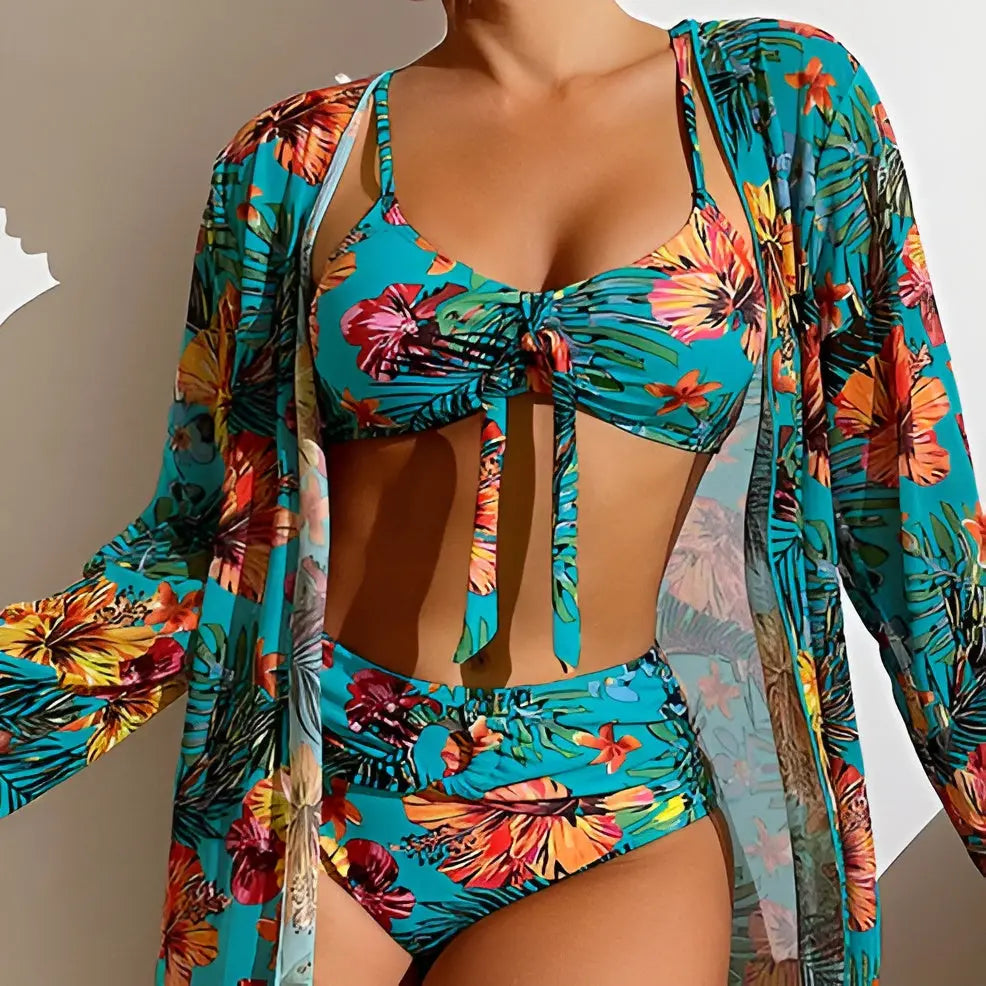 Three-piece bikini set with high-waist cut – Yara