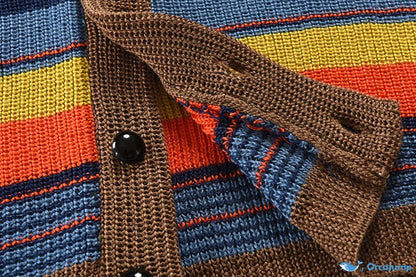 Men's knit cardigan with color block and geometric pattern – Leandro
