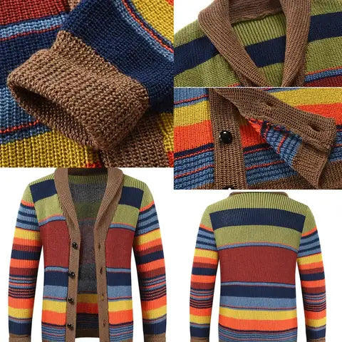 Men's knit cardigan with color block and geometric pattern – Leandro