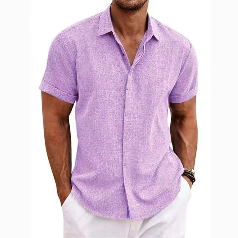 Men's Short-Sleeve Textured Linen Shirt 10