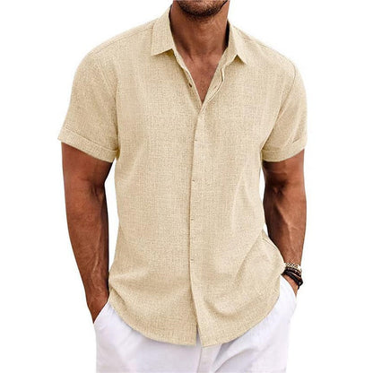 Men's Short-Sleeve Textured Linen Shirt 11