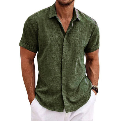 Men's Short-Sleeve Textured Linen Shirt 12