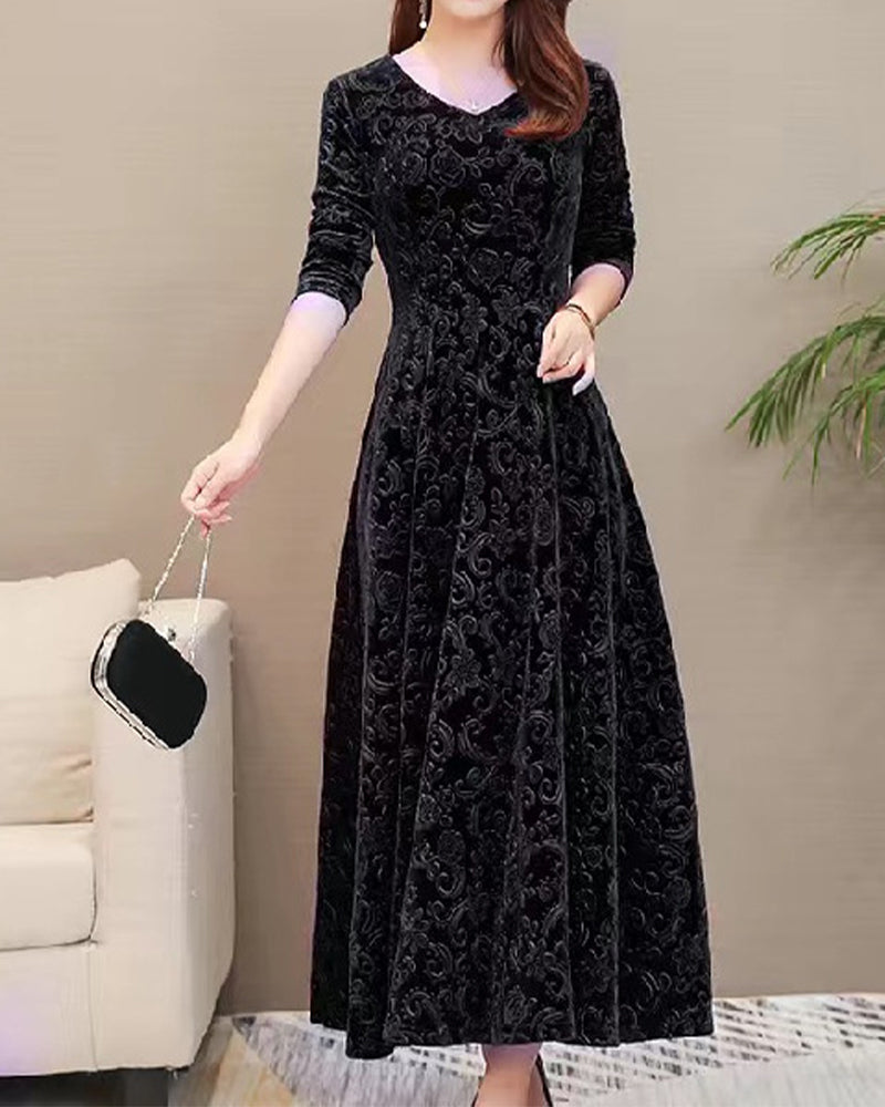 Midi dress with A-line & V-neck – Amara