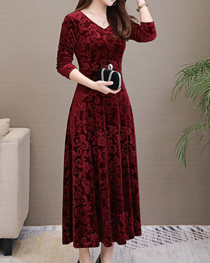 Midi dress with A-line & V-neck – Amara