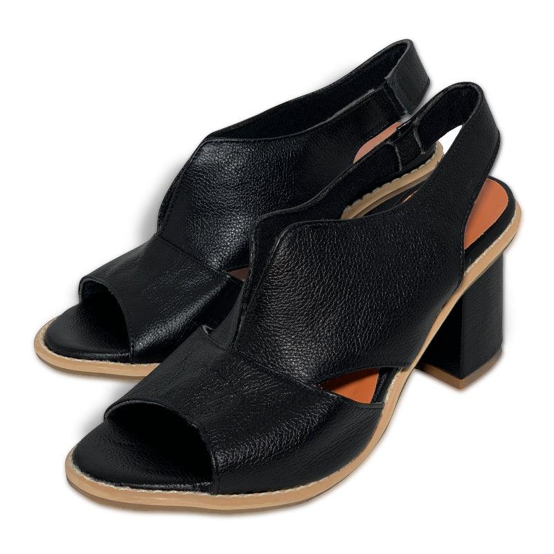 Women’s leather sandals with heel & comfort footbed – Selina