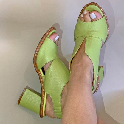 Women’s leather sandals with heel & comfort footbed – Selina