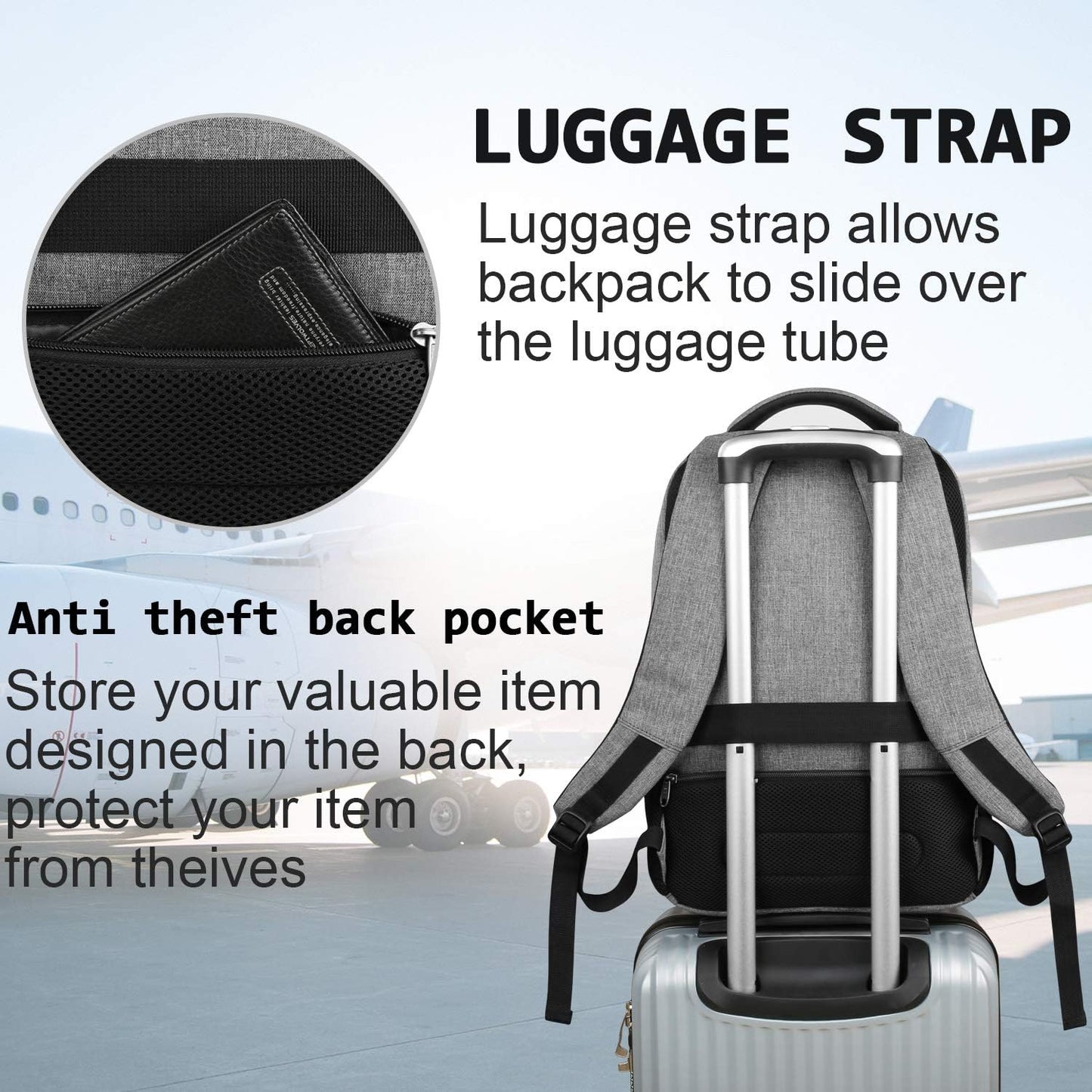 Slim anti-theft laptop backpack with USB charging port
