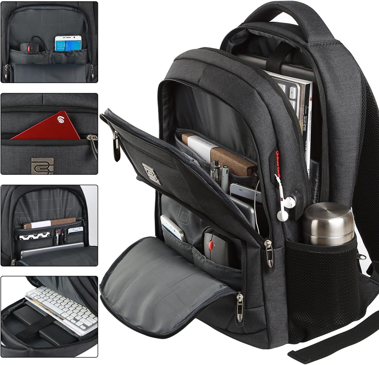 Slim anti-theft laptop backpack with USB charging port