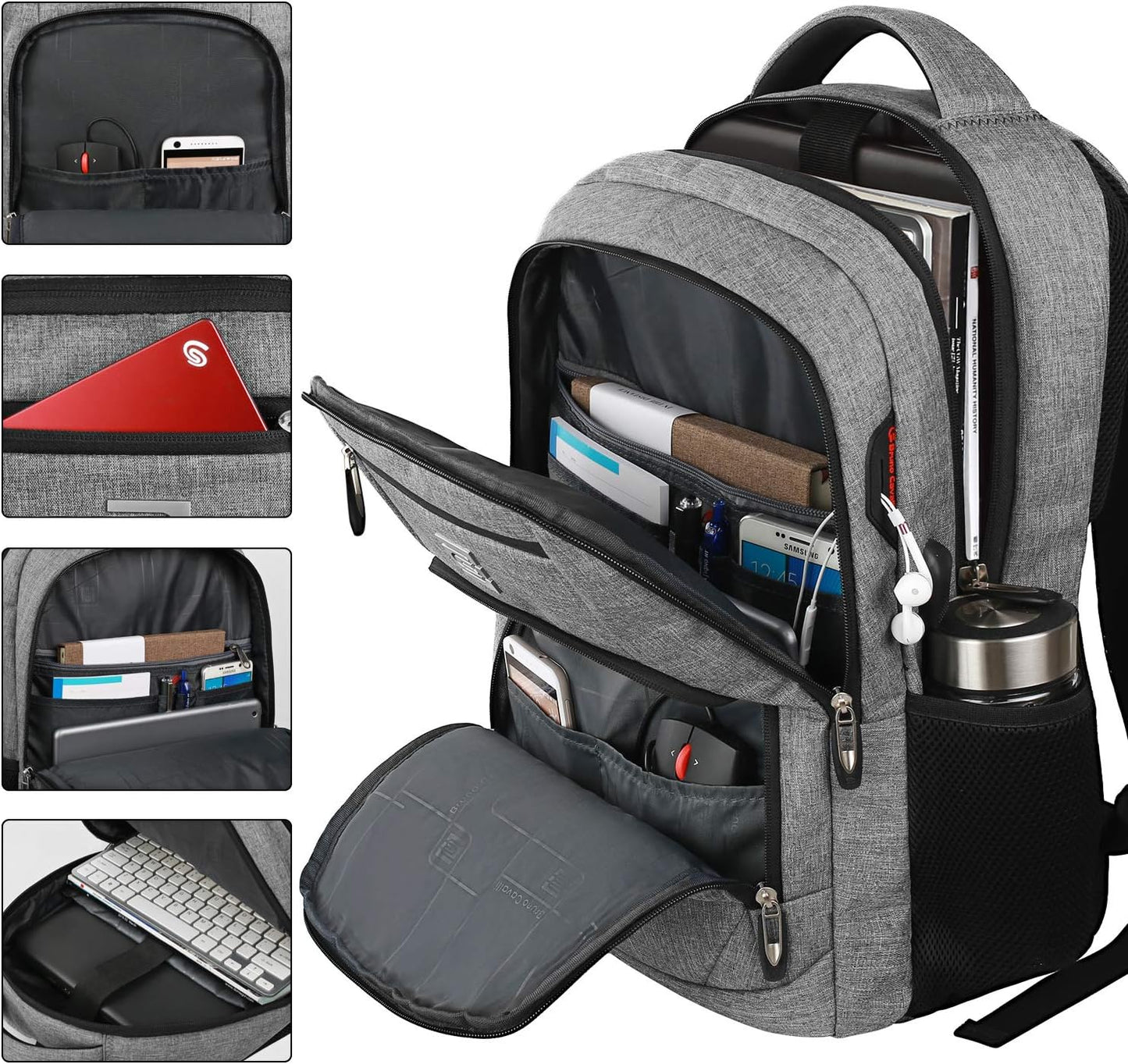 Slim anti-theft laptop backpack with USB charging port