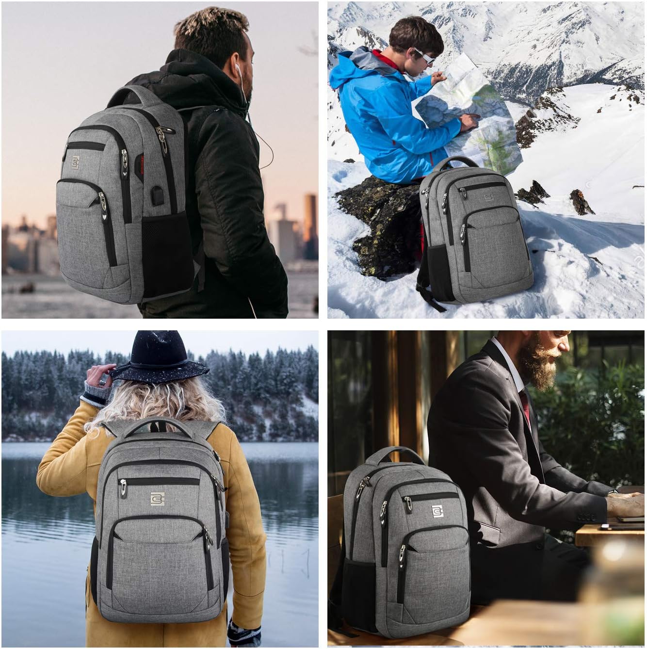 Slim anti-theft laptop backpack with USB charging port