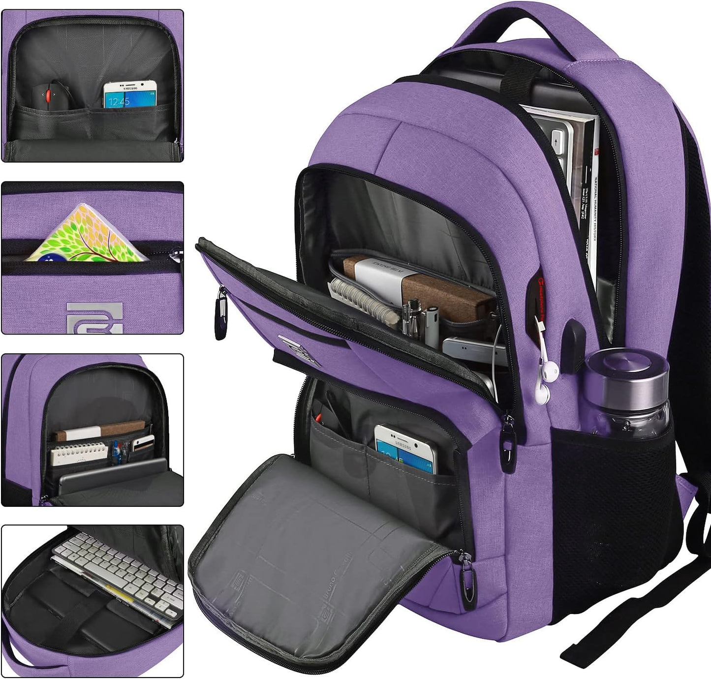 Slim anti-theft laptop backpack with USB charging port