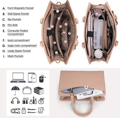 Waterproof PU leather laptop bag with multifunctional design for women