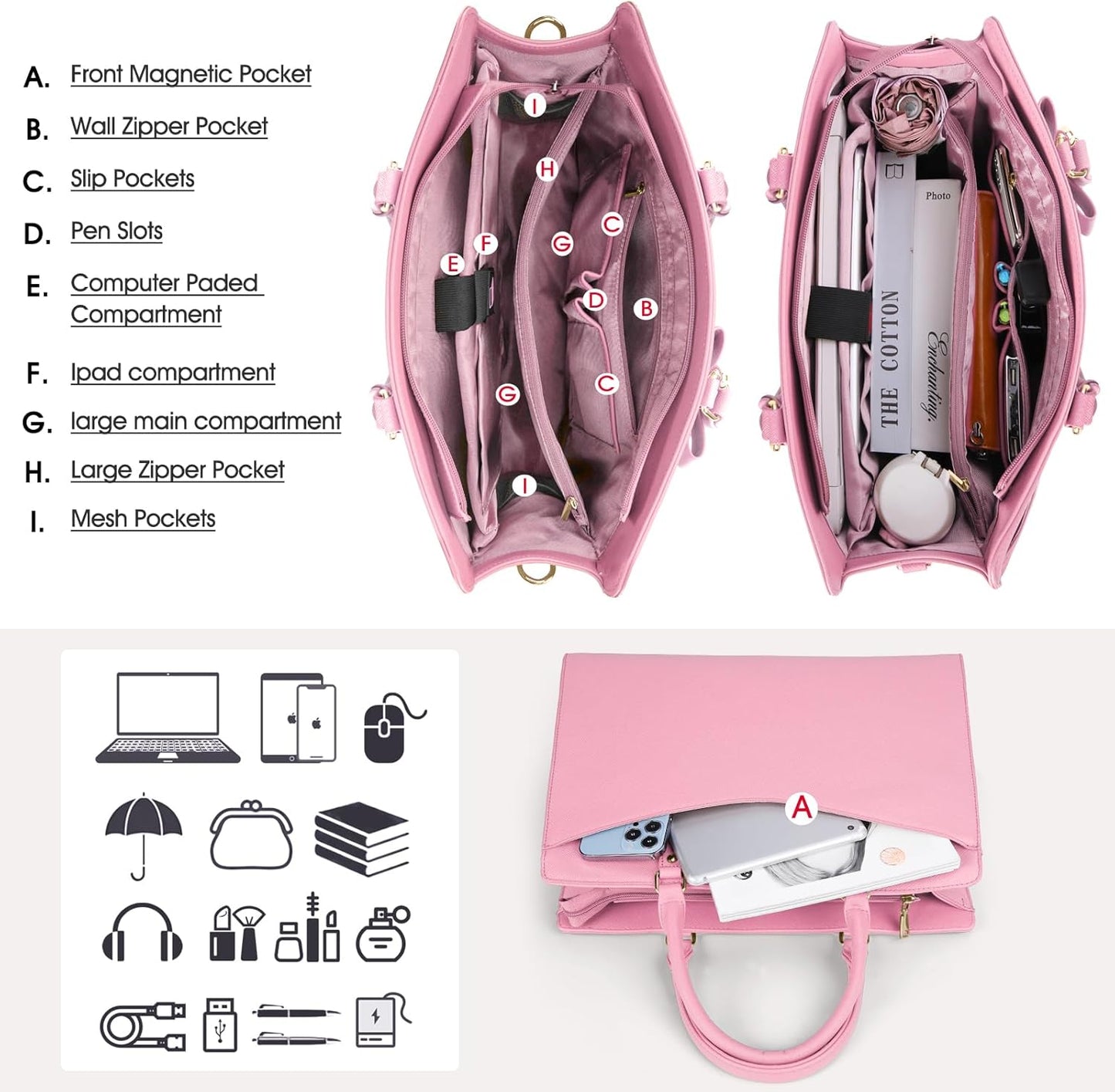 Waterproof PU leather laptop bag with multifunctional design for women