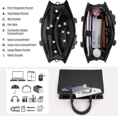 Waterproof PU leather laptop bag with multifunctional design for women