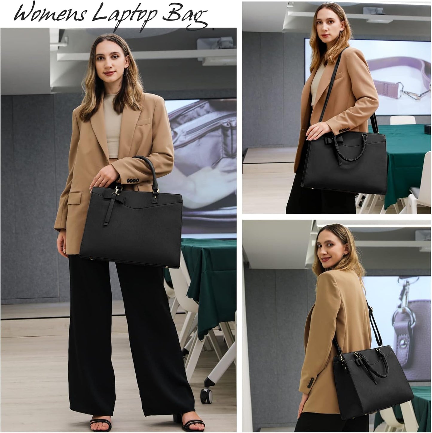 Waterproof PU leather laptop bag with multifunctional design for women