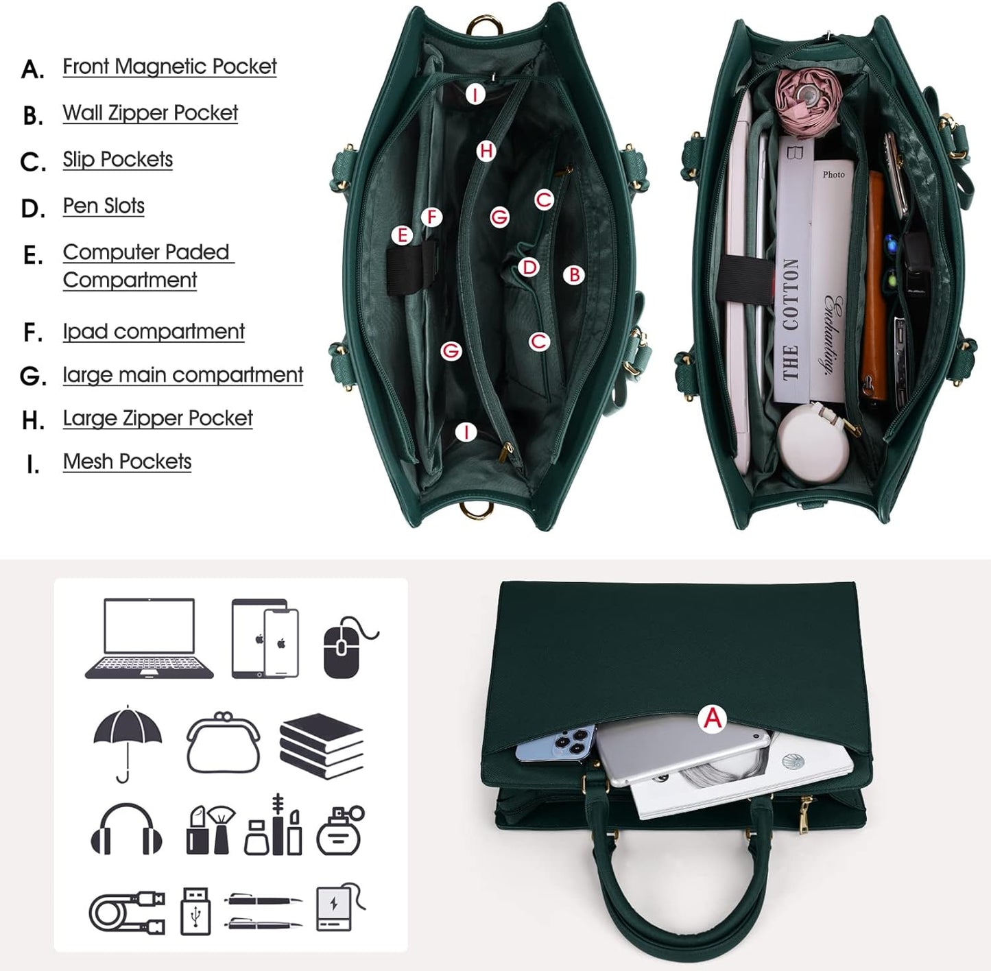 Waterproof PU leather laptop bag with multifunctional design for women