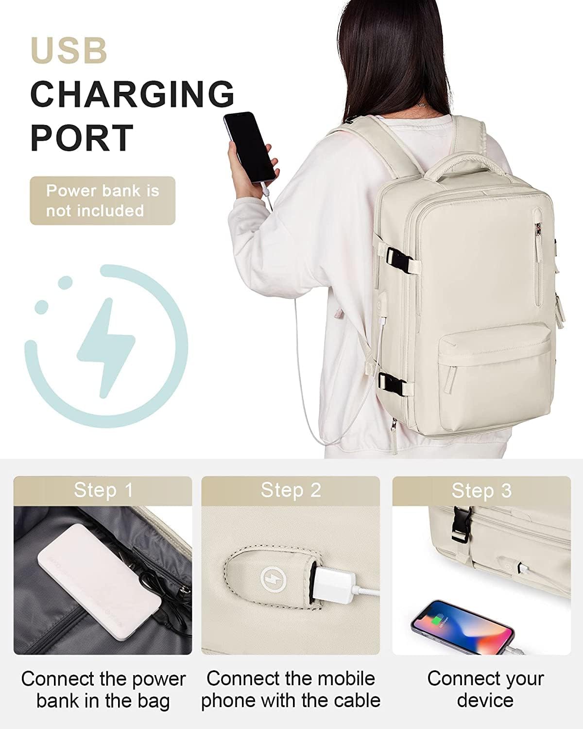40 L waterproof travel rucksack with shoe compartment and USB port – suitable for 14-inch laptops