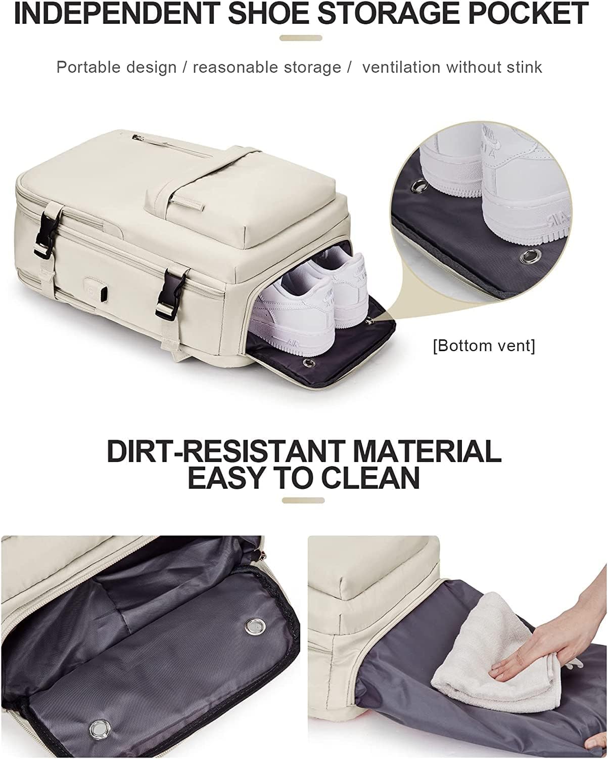 Waterproof travel rucksack with shoe compartment and USB port – suitable for 14-inch laptop
