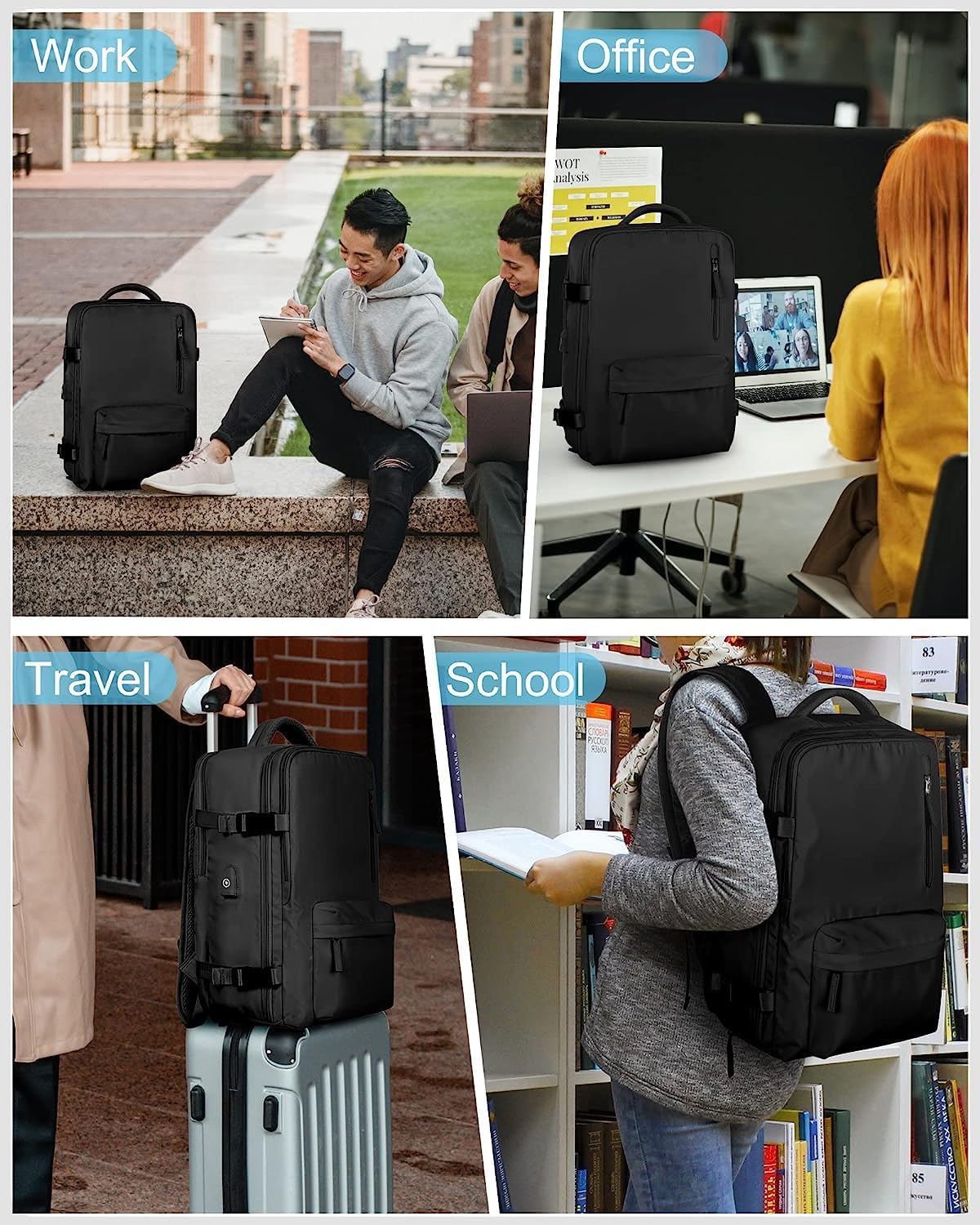 Waterproof travel rucksack with shoe compartment and USB port – suitable for 14-inch laptop